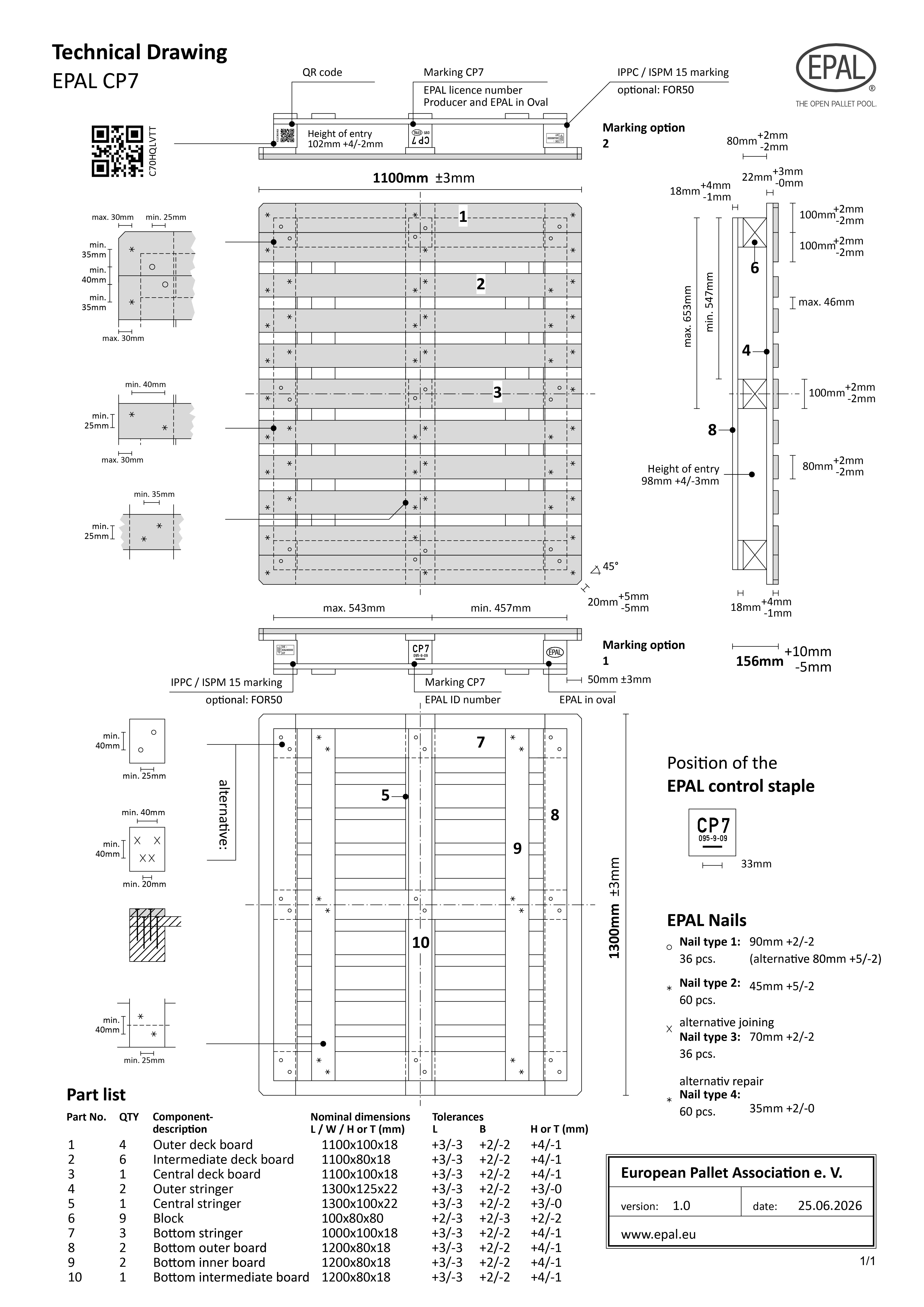 EPAL CP7 Pallet technical drawing